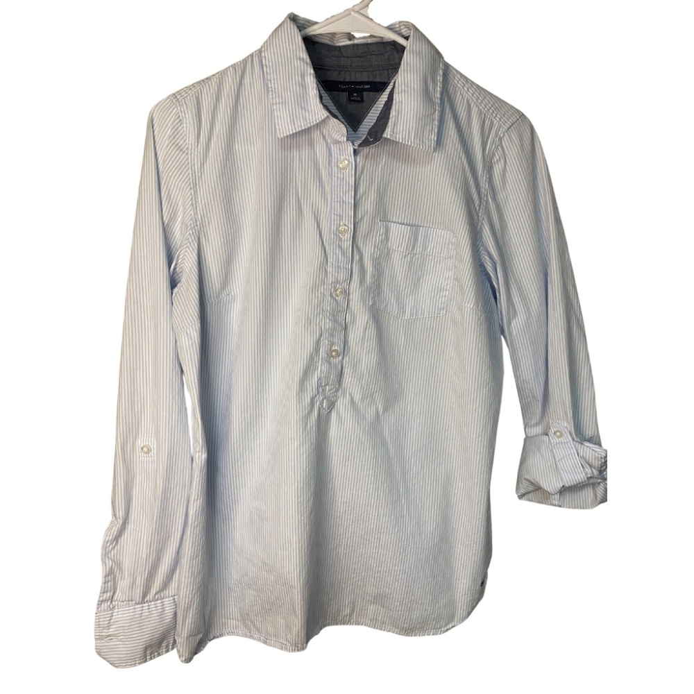 Tommy Hilfiger Blue White Striped Shirt Buttons